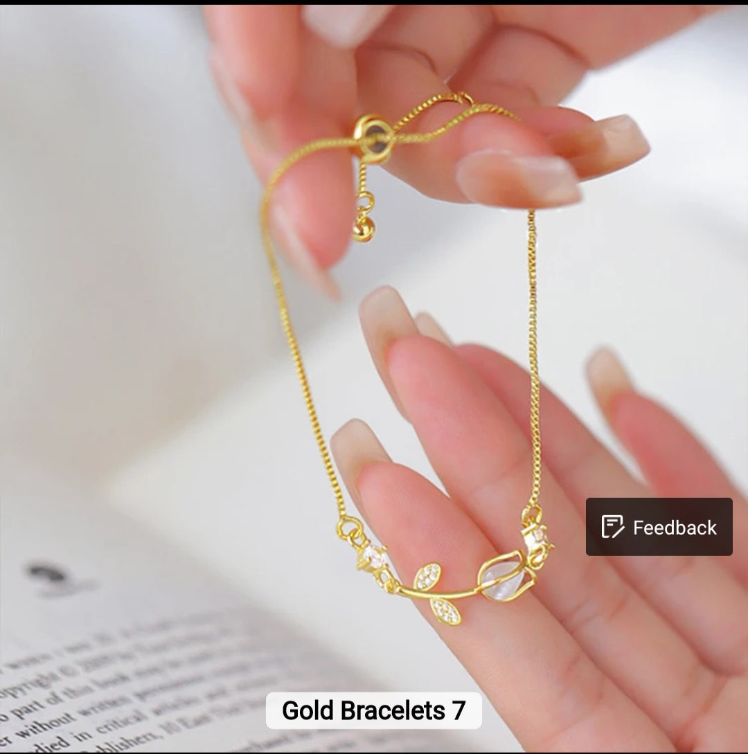 18k Fashion Jewelry Zircon Butterfly Heart Clover Gold chain Stainless Steel Bracelet Bangles for Women waterproof.