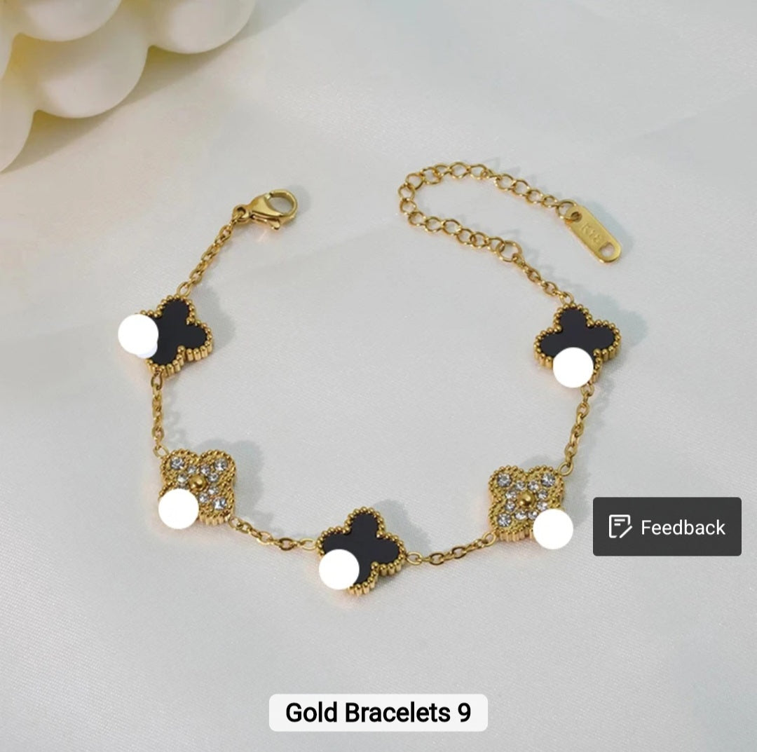 18k Fashion Jewelry Zircon Butterfly Heart Clover Gold chain Stainless Steel Bracelet Bangles for Women waterproof.